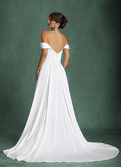 Azazie Brittney Wedding Dresses Diamond White A-Line Off the Shoulder Stretch Satin Dress image8