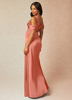 Azazie Rhea Robes de demoiselle d'honneur de maternité Robe Trapèze Épaule nue plissée Longueur ras du sol Satin extensible image5