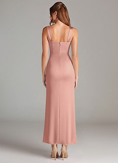 Azazie Denice 신부 들러리 드레스 쉬스 주름진 스트레치 새틴 발목 길이 드레스 image2