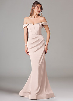 Azazie Everly Bridesmaid Dresses Blushing Pink Mermaid Off the Shoulder Stretch Satin Convertible Dress image3