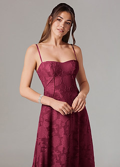 Azazie Valentine Bridesmaid Dresses Burgundy A-Line Sweetheart Neckline Floral Burnout Dress image2