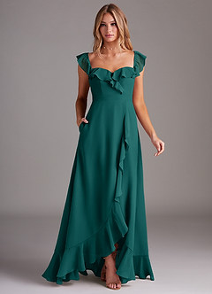 Azazie Lyra Bridesmaid Dresses Peacock A-Line Chiffon Convertible Dress image3