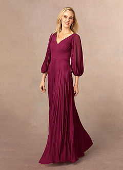 Azazie Zahara Final Sale Burgundy A-Line V-Neck Pleated Chiffon Dress image4