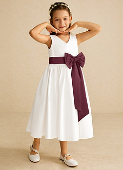 Azazie Darling Flower Girl Dresses Ivory Cabernet A-Line Bow Cotton Dress image1