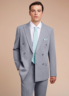 front Collins Grey Double Breasted Wool Blend Suit Jacket