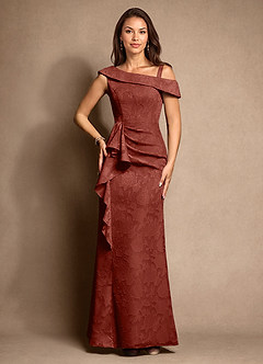 Azazie Hamptons Mother of the Bride Dresses Terracotta A-Line Pleated Floral Burnout Dress image6