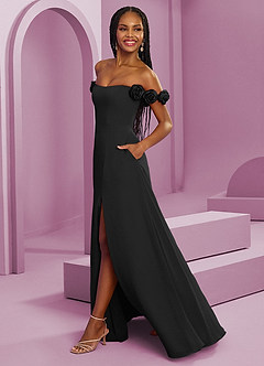 Barbie ♥ Azazie Jurken voor bruidsmeisjes Converteerbaar Jurk van Chiffon met A-Lijn Off the Shoulder Zwart image6