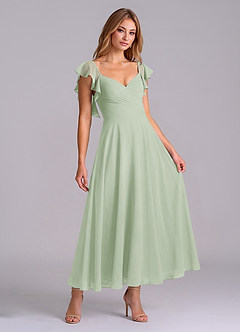 Azazie Leilani Robes de demoiselle d'honneur Robe Trapèze en Mousseline de soie Rayé Vert Sauge image3