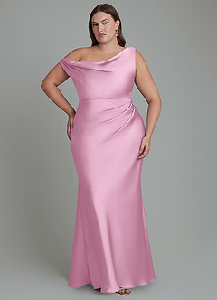 Azazie Emerson Bridesmaid Dresses Candy Pink Mermaid Off the Shoulder Stretch Satin Dress image8