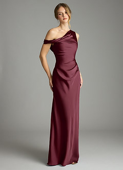 Azazie Emerson Bridesmaid Dresses Cabernet Mermaid Off the Shoulder Stretch Satin Dress image5