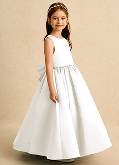 Azazie Daisies Flower Girl Dresses Ivory Ball-Gown Bow Matte Satin Dress image6