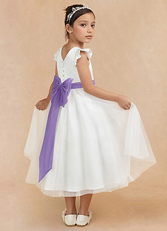 Azazie Hemi Flower Girl Dresses Ivory Tahiti A-Line Bow Tulle Dress image1