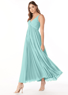 Azazie Raychelle Bridesmaid Dresses Aqua A-Line V-Neck Chiffon Dress image3
