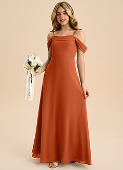 Azazie Anselie Junior Vestido de Naranja Quemada de Gasa de Corte en A con Vestidos sin tirantes image4