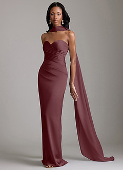 Azazie Sonora Vestidos de damas de honor Vestido de Sangrado de Satén Elástico de Corte Recto con Sin tirantes image10