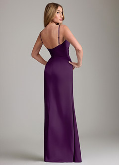 Azazie Danelle Vestidos de damas de honor Vestido de Uva de Satén Elástico de Corte Recto con Plisado image2