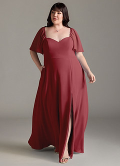 Azazie Chloe Bridesmaid Dresses Pomegranate A-Line Sweetheart Neckline Chiffon Dress image7
