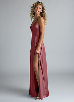 Azazie Davis Bridesmaid Dresses Desert Rose A-Line Pleated Stretch Satin Dress image6