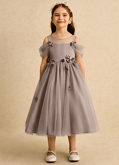 Azazie Juni Abiti da Ragazza di Fiori Abito Principessa in Tulle Plissettato Taupe image5