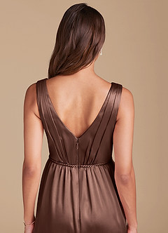 Azazie Tanicia Brautjungfernkleider A-Linie Plissee Metallischer Satin Kleid Espresso image5