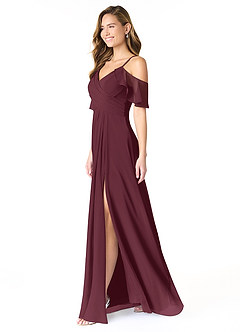 Azazie Dakota Bridesmaid Dresses Cabernet A-Line V-Neck Pleated Chiffon Dress image3
