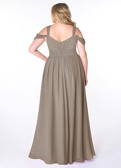 Azazie Lianne Bridesmaid Dresses Taupe A-Line Off the Shoulder Chiffon Dress image9