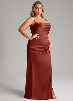 Azazie Leonis Bridesmaid Dresses Terracotta Mermaid Pleated Stretch Satin Convertible Dress image13