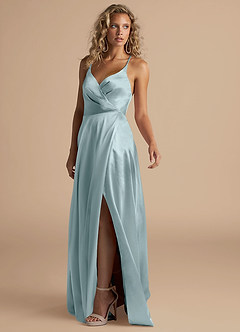 Azazie Davis Bridesmaid Dresses Mist A-Line Pleated Metallic Satin Dress image5