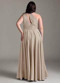 Azazie Charlize Robes de demoiselle d'honneur Robe Trapèze en Satin extensible Ue épaule Givre image10