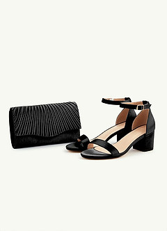 front Matching Color Metallic Satin One Strap Buckle Block Low Heel Sandals