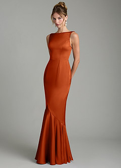 Azazie Tamera Brautjungfernkleider Meerjungfrau-Linie Plissee Stretch-Satin Kleid Gebranntes Orange image2