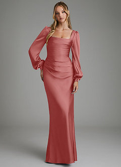 Azazie Brianna Vestidos de damas de honor Vestido Rosa Antigua de Satén Elástico de Corte Sirena con Corsé image4