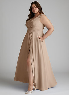 Azazie Karina Bridesmaid Dresses Taupe A-Line Pleated Chiffon Dress image8