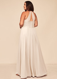 Azazie Ginger Bridesmaid Dresses White Alabaster A-Line Halter Pleated Chiffon Dress image10