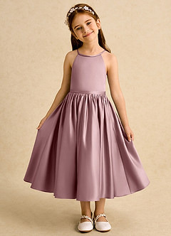 Azazie Indi vestidos de niña de las flores Vestido de Rosa Polvorienta de Satin Mate de Corte En A con Lazo image5