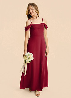 Azazie Lilly Junior Burgundy A-Line Pleated Chiffon Dress image5