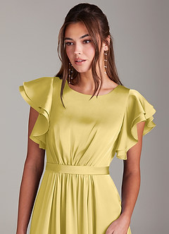 Azazie Daphne Modest Bridesmaid Dresses A-Line Ruched Stretch Satin Floor-Length Dress image5