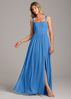 Azazie Rosaline Abiti da Damigella Abito A-Line in Chiffon Spacco Laterale Blue Jay image1