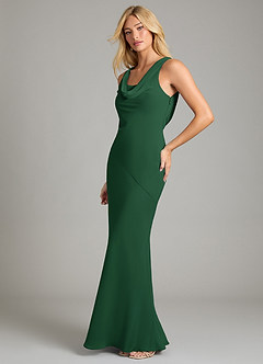 Azazie Rylina Bridesmaid Dresses Dark Green Mermaid Pleated Chiffon Dress image4