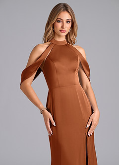 Azazie Bonny Jurken voor bruidsmeisjes Jurk van Stretch Satijn met Zeemeermin Off the Shoulder Koper image5