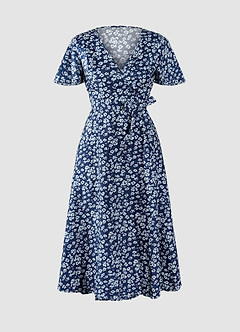 Express Yourself Navy Blue Floral Print Wrap Dress image6