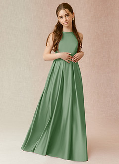 Azazie Arianthe Junior Matcha A-Line with Pockets Matte Satin Dress image1