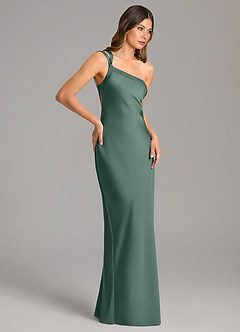 Azazie Monroe Bridesmaid Dresses Eucalyptus Mermaid One Shoulder Stretch Satin Dress image5