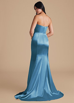 Azazie Aura Vestidos de damas de honor Vestido de Azul Acero de Satén Metálico de Corte Sirena Convertible image3