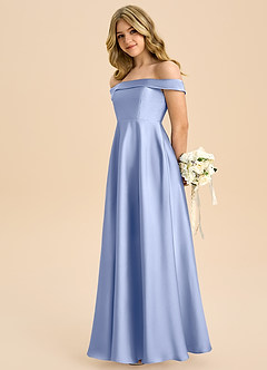 Azazie Sissy Junior Ice A-Line Off the Shoulder Stretch Satin Dress image6