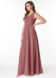 Azazie Flora Robes de demoiselle d'honneur Robe Trapèze en Mousseline de soie Plissée Rose Du Désert image3