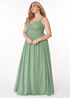 Azazie Rayna Bridesmaid Dresses Matcha A-Line V-Neck Pleated Chiffon Dress image9