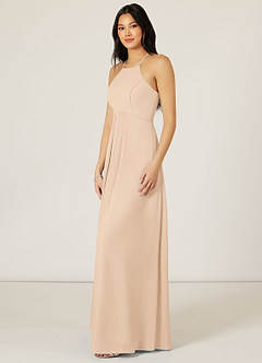 Azazie Sarah Final Sale Sand Empire Pleated Chiffon Dress image4