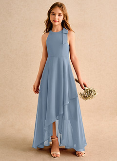 Azazie Boop Girls Formal Blumenmädchenkleider A-Linie Schleifen Chiffon Kleid Staubblau image4