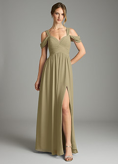 Azazie Lianne Bridesmaid Dresses Moss Green A-Line Off the Shoulder Chiffon Dress image2